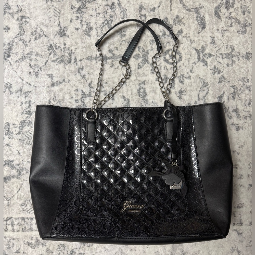 Guess Black Patterned Tote Bag